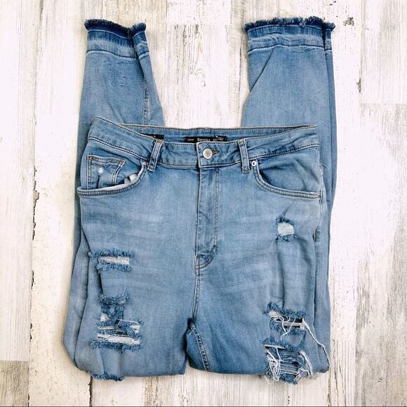 Bershka High-Rise Skinny Cigarette Jeans Sz 10 Ripped Stretch Grunge Streetwear - Picture 2 of 10